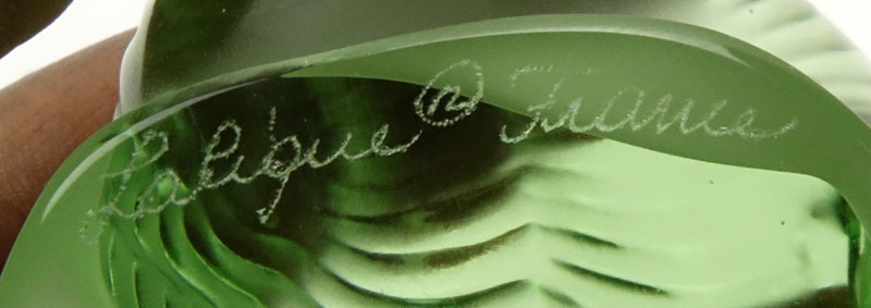 Lalique France "Helix" Lime Green Crystal Snail paperweight