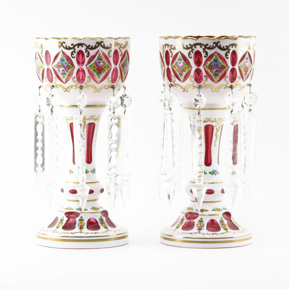 Pair of Bohemian Cranberry Glass Lusters