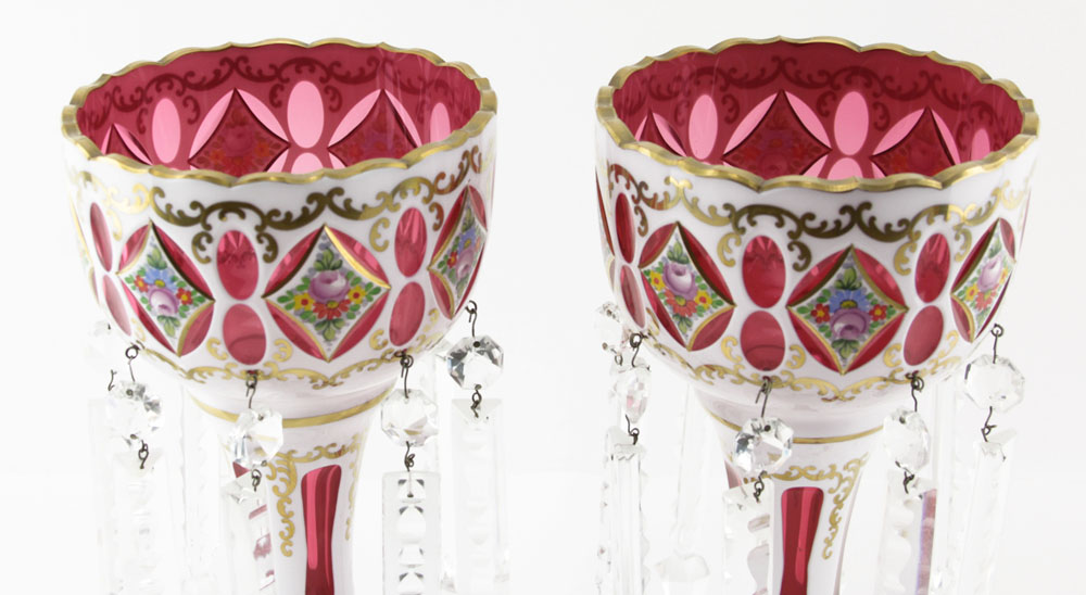 Pair of Bohemian Cranberry Glass Lusters