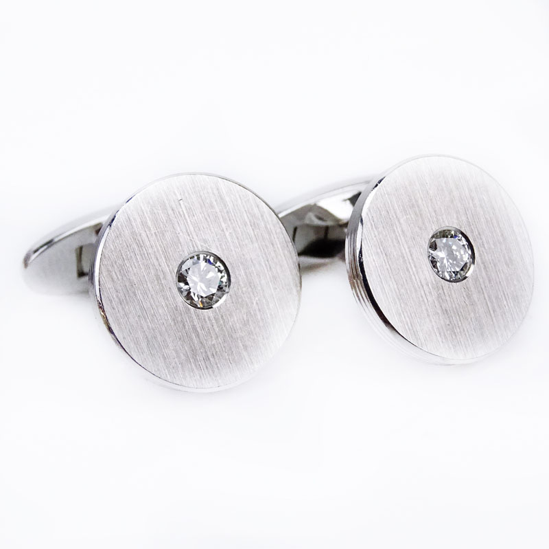 Men's Approx. .60 Carat Invisible Set Round Brilliant Cut Diamond and 18 Karat White Gold Cufflinks