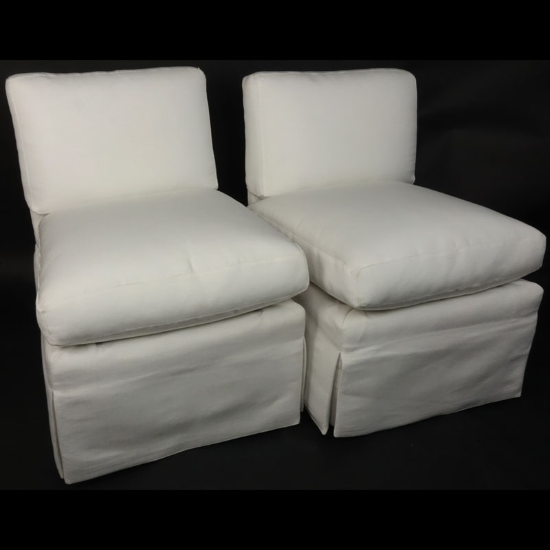 Pair of Mid Century White Upholstered Slipper Chairs