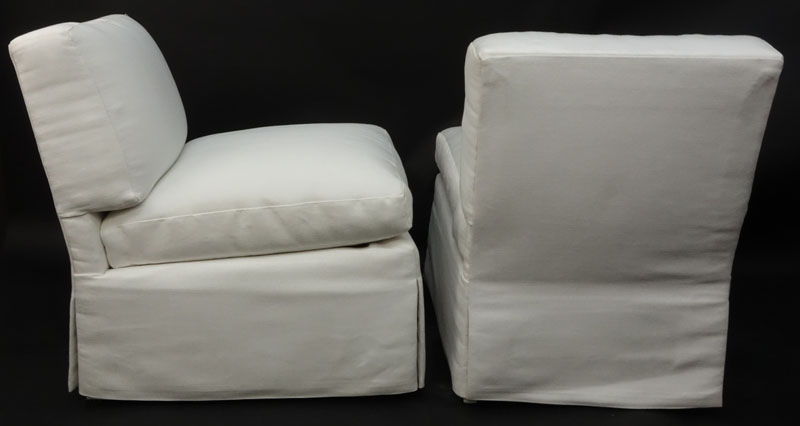 Pair of Mid Century White Upholstered Slipper Chairs