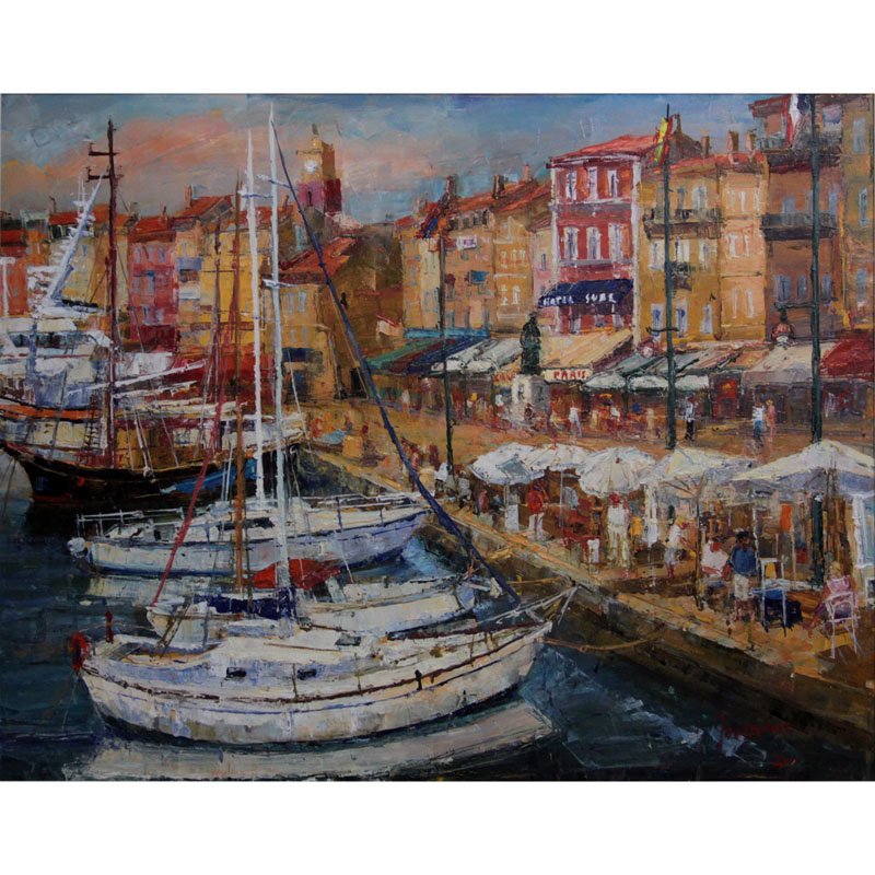 Contemporary Oil On Canvas "French Portside" Signed and dated 2000 lower right