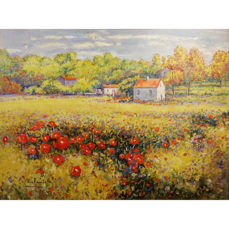 Large Contemporary Oil On Canvas "Campos de Amapolas, Toledo Spain" Signed (illegibly) and dated 2003, inscribed verso