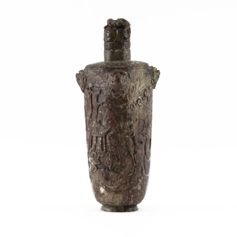 18th Century Chinese Carved Soapstone Bottle With Lid