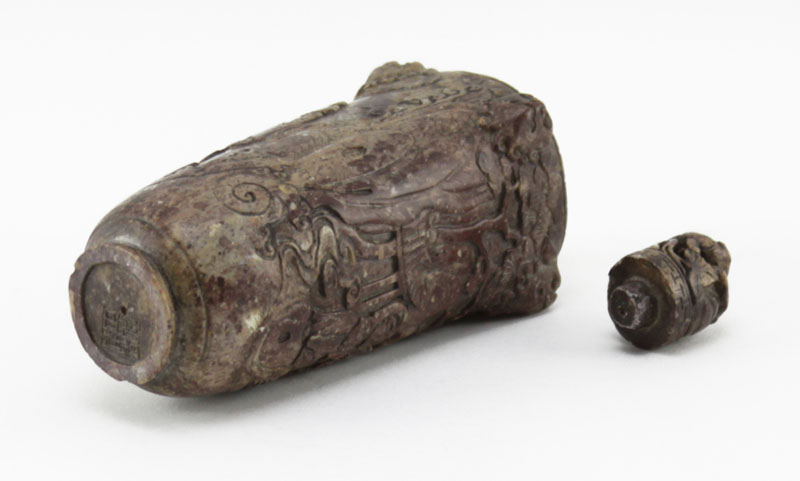 18th Century Chinese Carved Soapstone Bottle With Lid