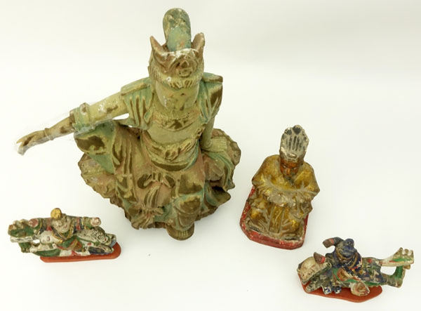 Lot of Four (4) Chinese Carved Wood Polychrome Figures