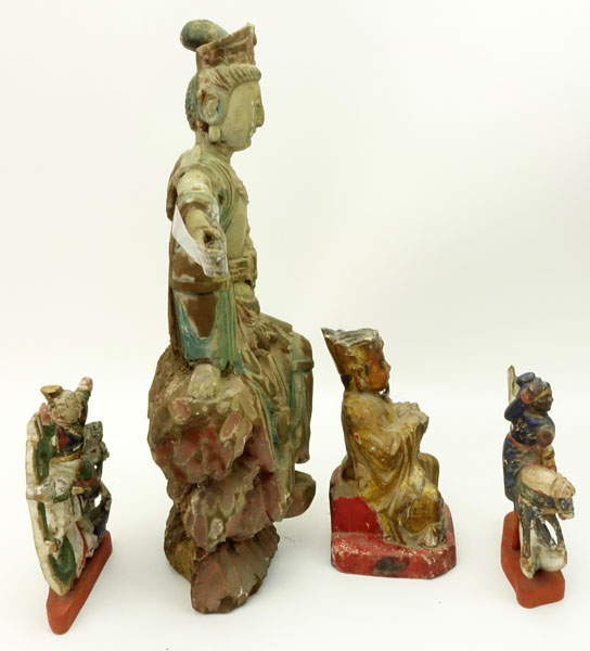 Lot of Four (4) Chinese Carved Wood Polychrome Figures