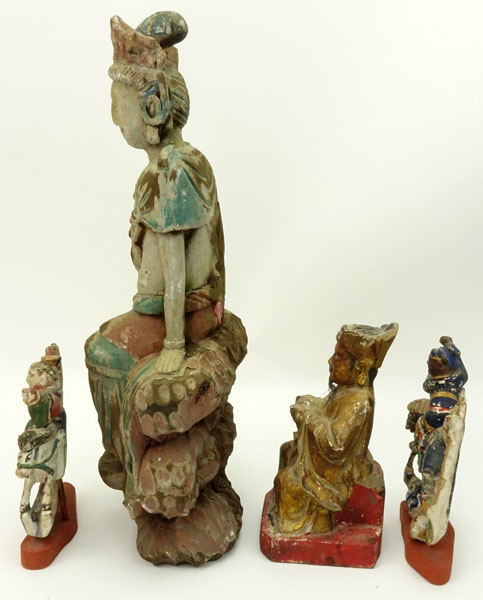 Lot of Four (4) Chinese Carved Wood Polychrome Figures