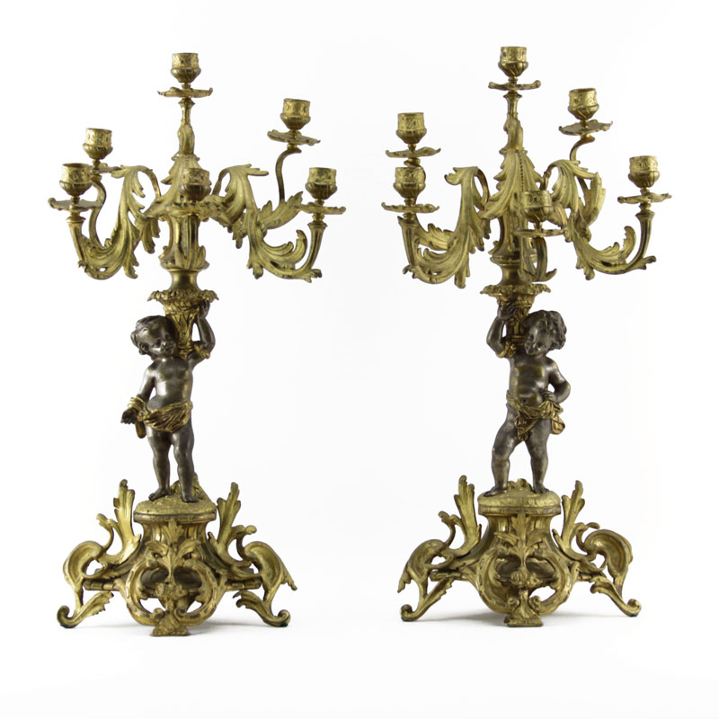 Pair Antique Gilt Bronze Figural Candelabra