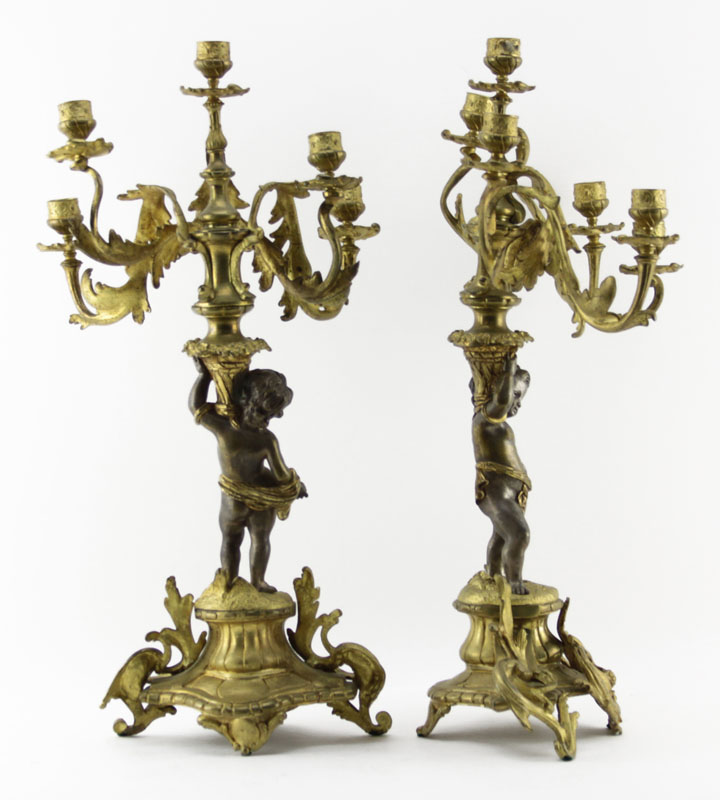 Pair Antique Gilt Bronze Figural Candelabra