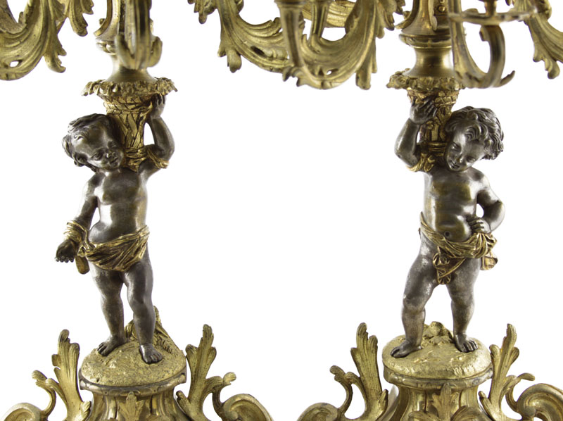 Pair Antique Gilt Bronze Figural Candelabra