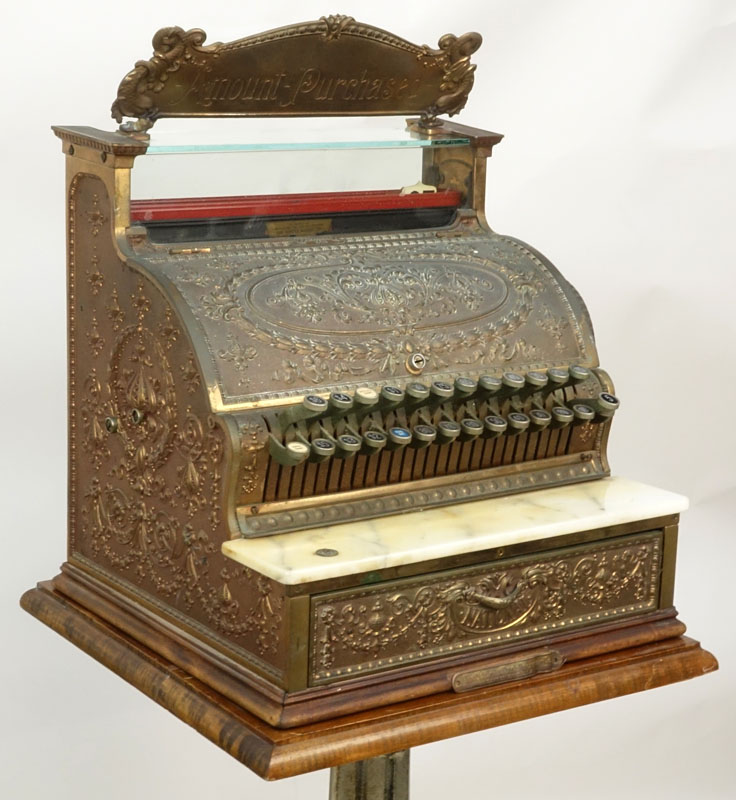 Antique Brass National Cash Register On Stand