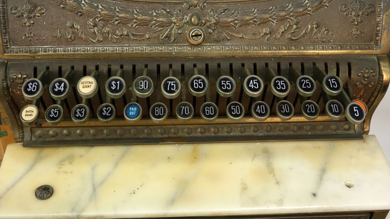 Antique Brass National Cash Register On Stand