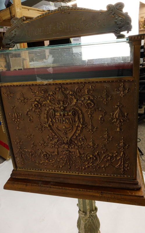 Antique Brass National Cash Register On Stand