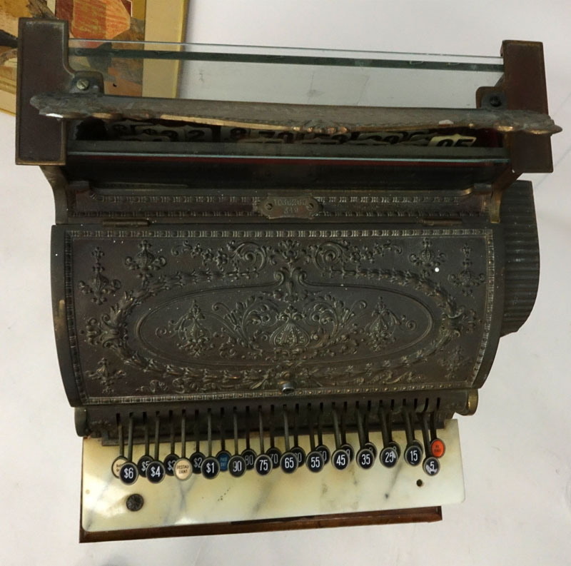 Antique Brass National Cash Register On Stand