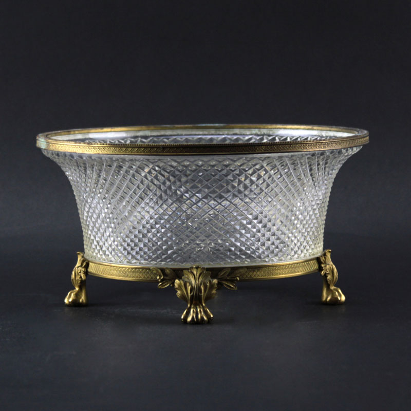 Antique France Baccarat Crystal and Gilt Bronze Oval Planter