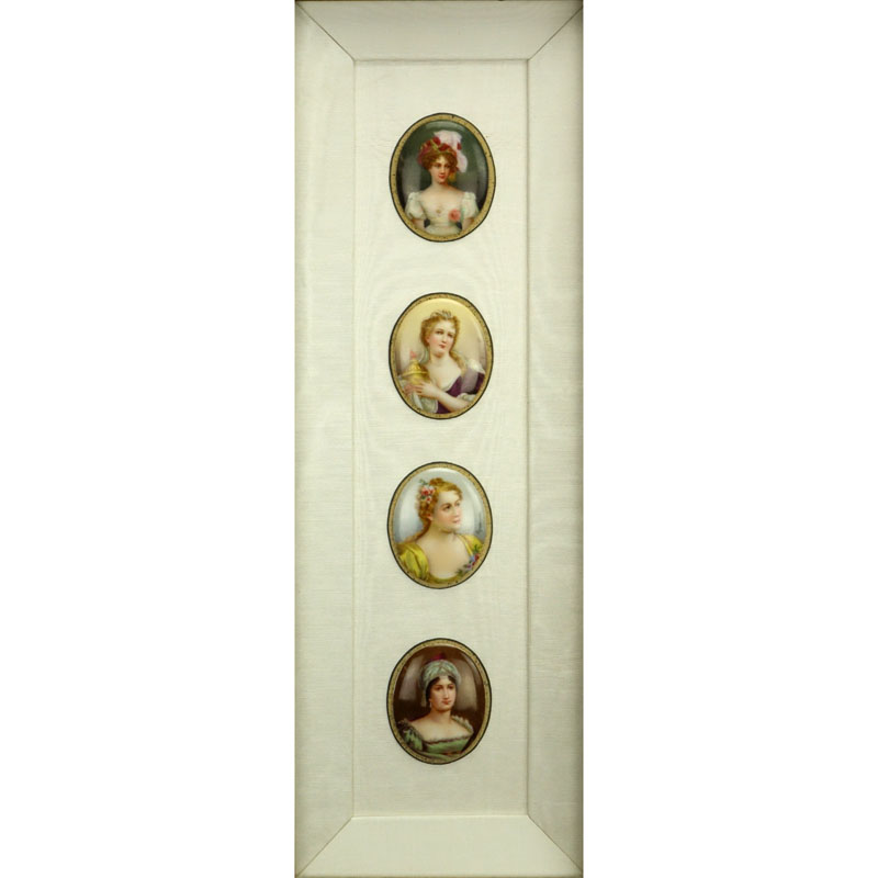 Collection of Four (4) 19/20th Century Hand Painted Porcelain Miniature Portraits in Shadowbox Frames