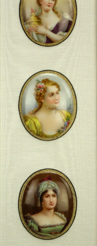 Collection of Four (4) 19/20th Century Hand Painted Porcelain Miniature Portraits in Shadowbox Frames