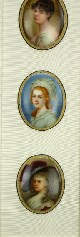 Collection of Four (4) 19/20th Century Hand Painted Porcelain Miniature Portraits in Shadowbox Frame