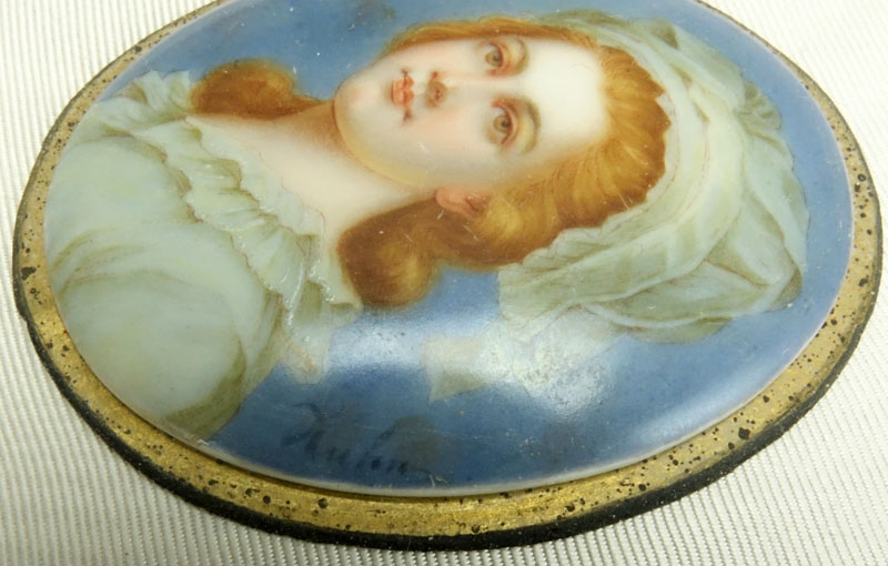 Collection of Four (4) 19/20th Century Hand Painted Porcelain Miniature Portraits in Shadowbox Frame