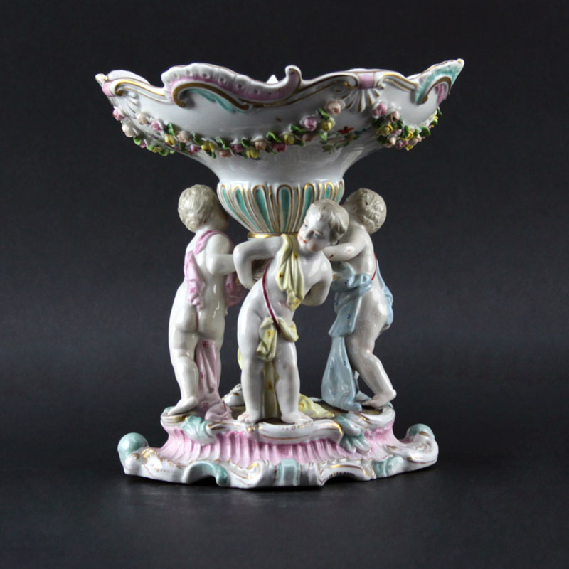 19th Century German Hand Painted Cherub Figural Centerpiece