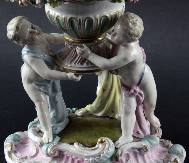 19th Century German Hand Painted Cherub Figural Centerpiece