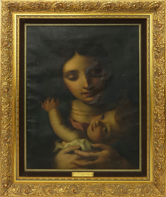 Studio of Giuseppe Angeli, Italian (1712-1798) Oil on Canvas "Madonna and Child"