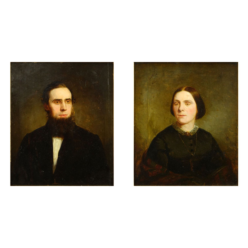 Pair of 19th Century Oil On Board Portraits Of A Man and Woman