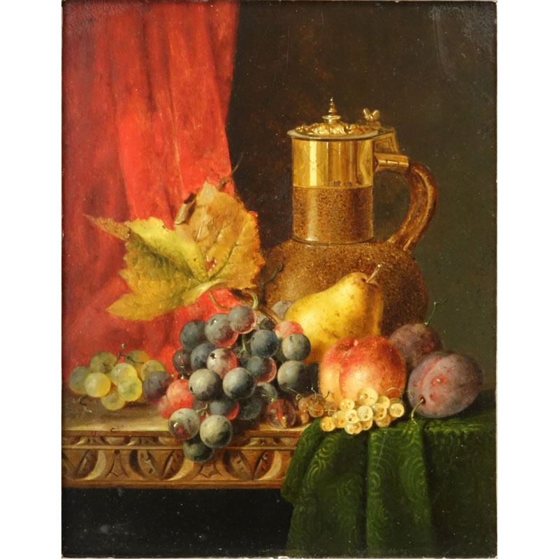 Edward Ladell, English (1821-1886) Antique Still Life Oil on Panel "Fruits of Summer" Dated 1858