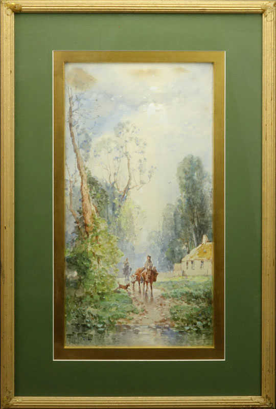 Andrew Melrose, American  (1836-1901) Watercolor on Paper "Country Road" Signed Lower Left