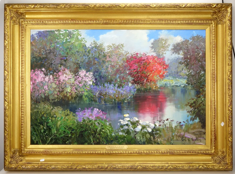 Kent Wallis, American (born 1945) Oil on canvas "Summer Blooms On The Lake"