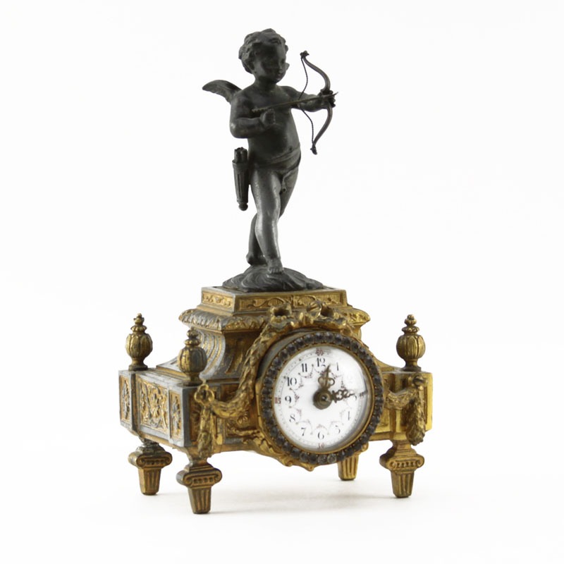 Early 20th Century French White Metal Clock with Cherub Finial