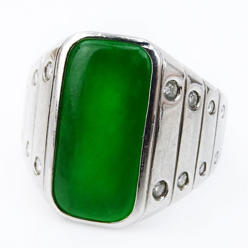 3.79 Carat Cabochon Jade and Platinum Ring