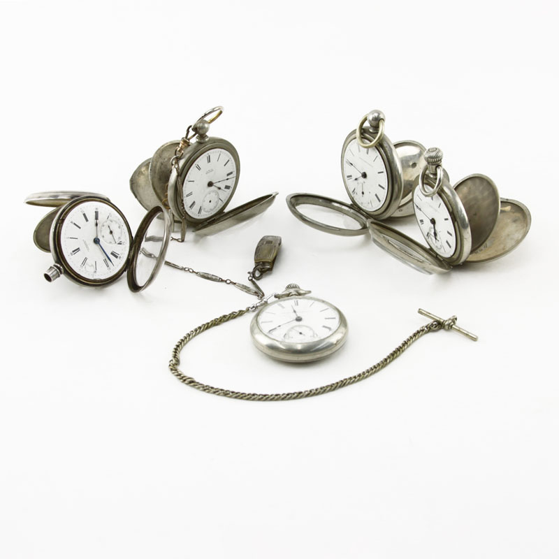 Grouping of Five (5) Antique or Vintage Open Face Pocket Watches