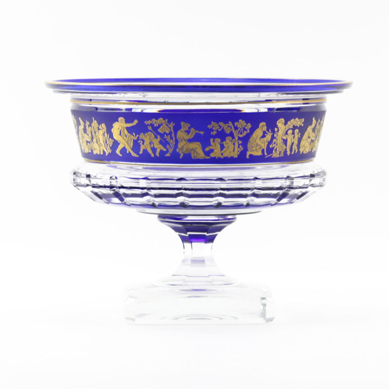 Circa 1930s Val St. Lambert Cobalt to Clear Borodine Compote.