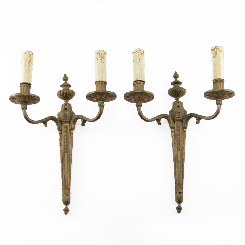 19/20th Century Gilt Bronze 2-Arm Wall Sconces