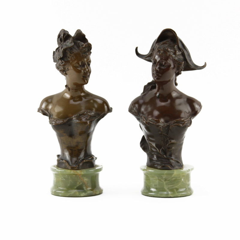 Franz Iffland, German (1862-1935) Pair of Art Nouveau Bronze Busts on Onyx Bases