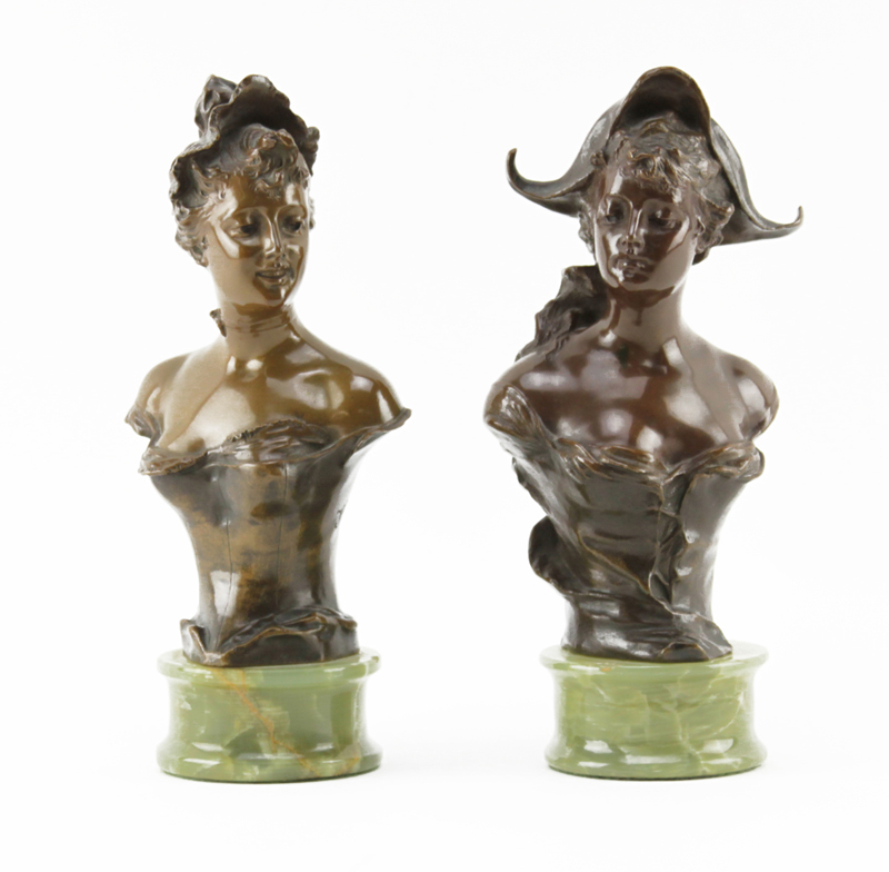 Franz Iffland, German (1862-1935) Pair of Art Nouveau Bronze Busts on Onyx Bases