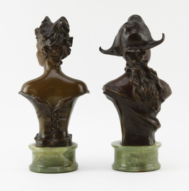 Franz Iffland, German (1862-1935) Pair of Art Nouveau Bronze Busts on Onyx Bases