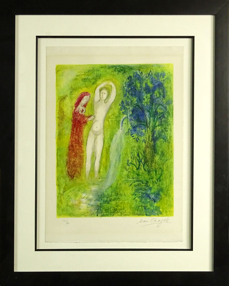 Marc Chagall, French/Russian (1887-1985) Color Lithograph on Arches Paper "Daphnis and Chloe" Signed in pencil lower right and numbered 55/60 lower left