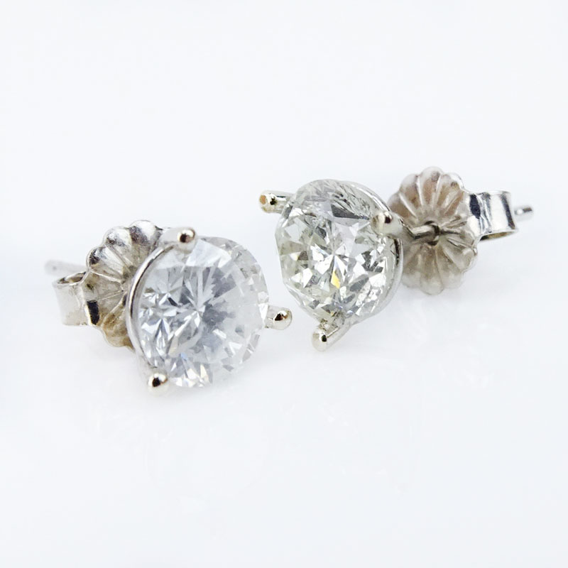 1.68 Carat Round Brilliant Cut Diamond and 14 Karat White Gold Ear Studs