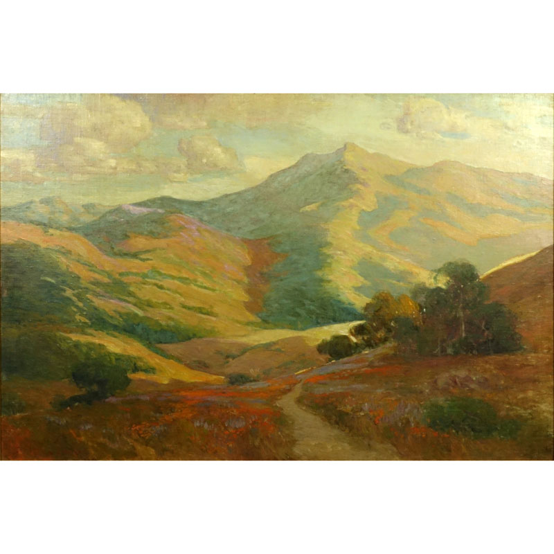 Large California School Oil On Canvas Laid Down On Board "Mountain Landscape" Signed (illegible) lower left