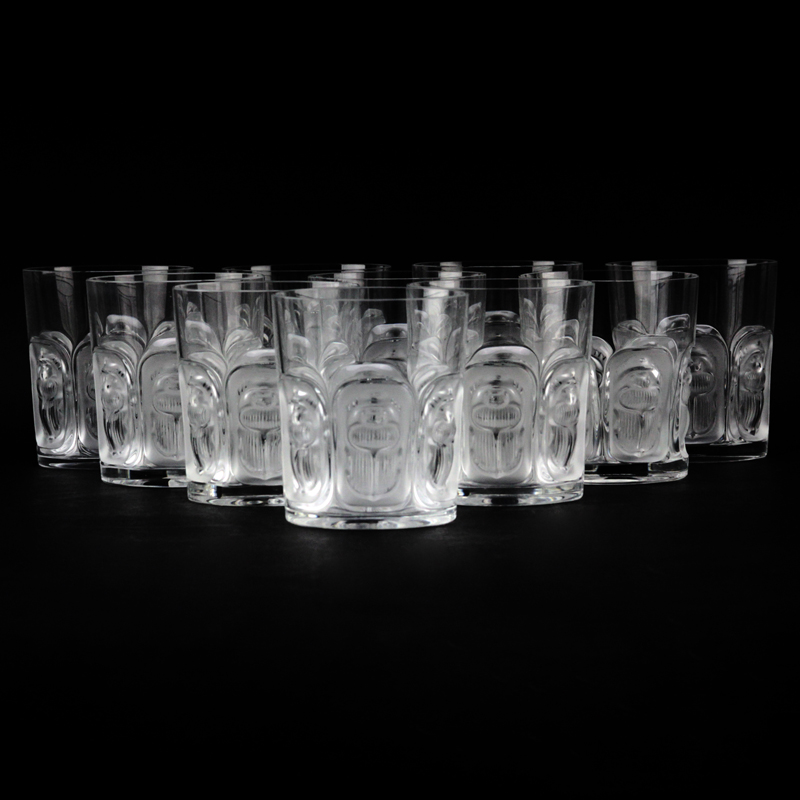 Lot of Ten (10) Lalique Crystal "Scarab" Glasses