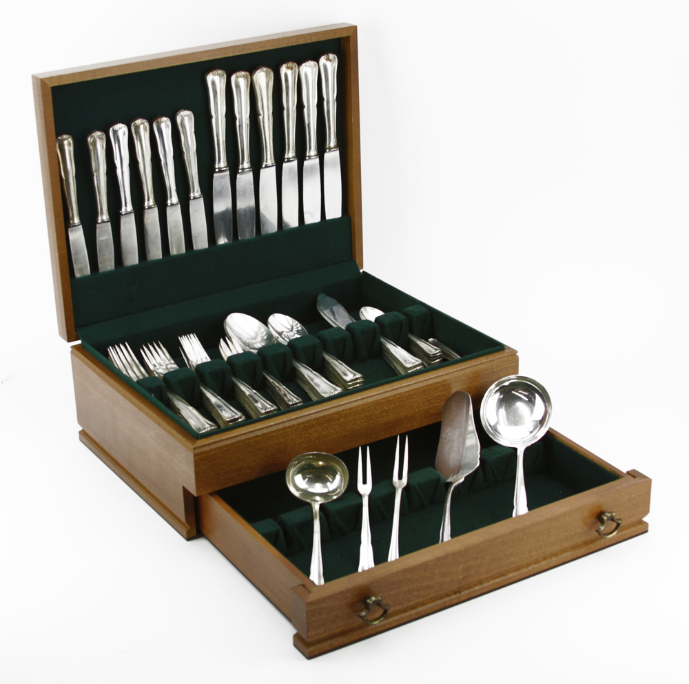 Seventy-Seven (77) Piece Franz Bahner German 800 Silver Flatware Set