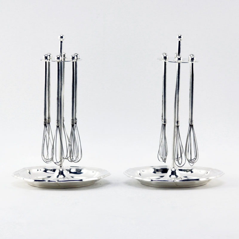 Pair of Lutz & Weiss 835 Silver German Champagne Whisks/Stirrers with Holders