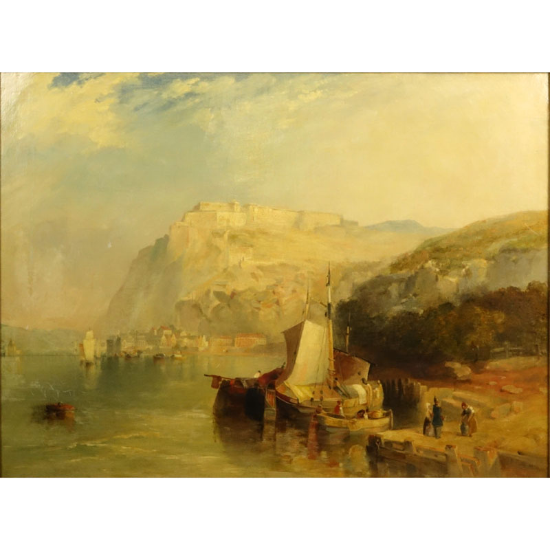 James Baker Pyne, British (1800-1870) Oil painting on canvas "Italian Port" Signed and dated 1856