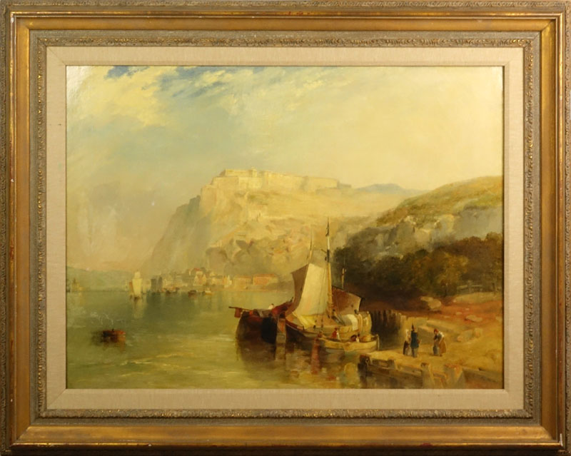 James Baker Pyne, British (1800-1870) Oil painting on canvas "Italian Port" Signed and dated 1856