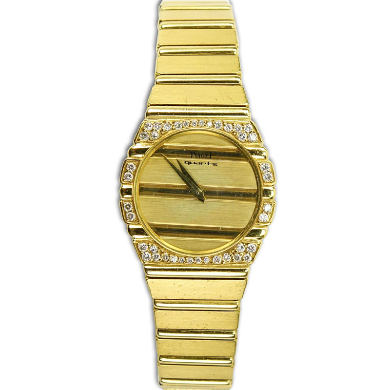 Lady's Vintage Piaget 18 Karat Yellow Gold Bracelet Watch with Diamond Accents and Quartz Movement