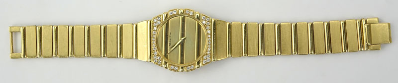 Lady's Vintage Piaget 18 Karat Yellow Gold Bracelet Watch with Diamond Accents and Quartz Movement